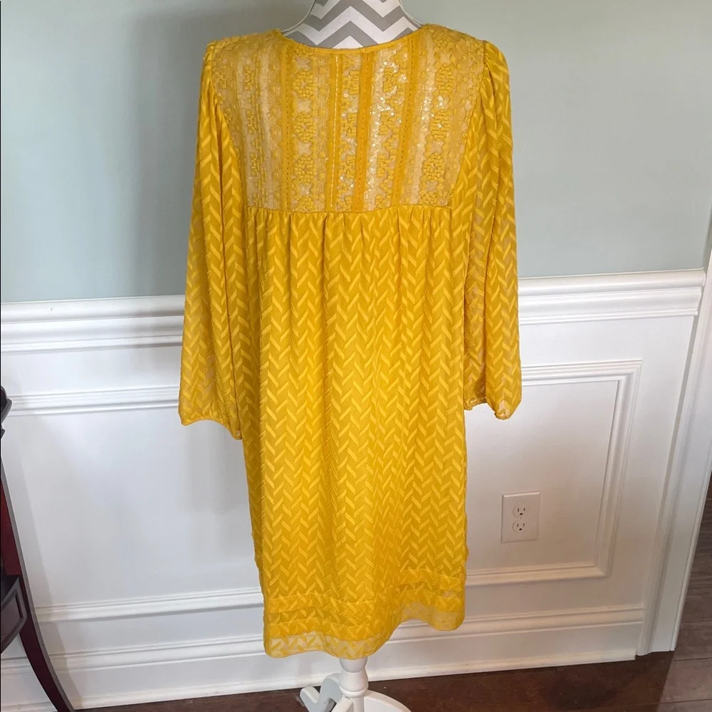 ANTHROPOLOGIE “ONE SEPTEMBER ANWEN” Mustard Yellow Boho Tunic  Dress Size Large